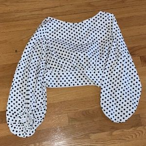 Black And White Polkadot Crop Top Blouse